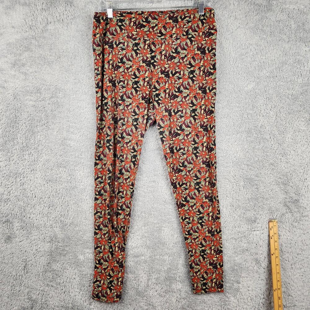 LuLaRoe Leggings Womens 32 Tall Multicolor Poinsettia Floral High Rise Ankle